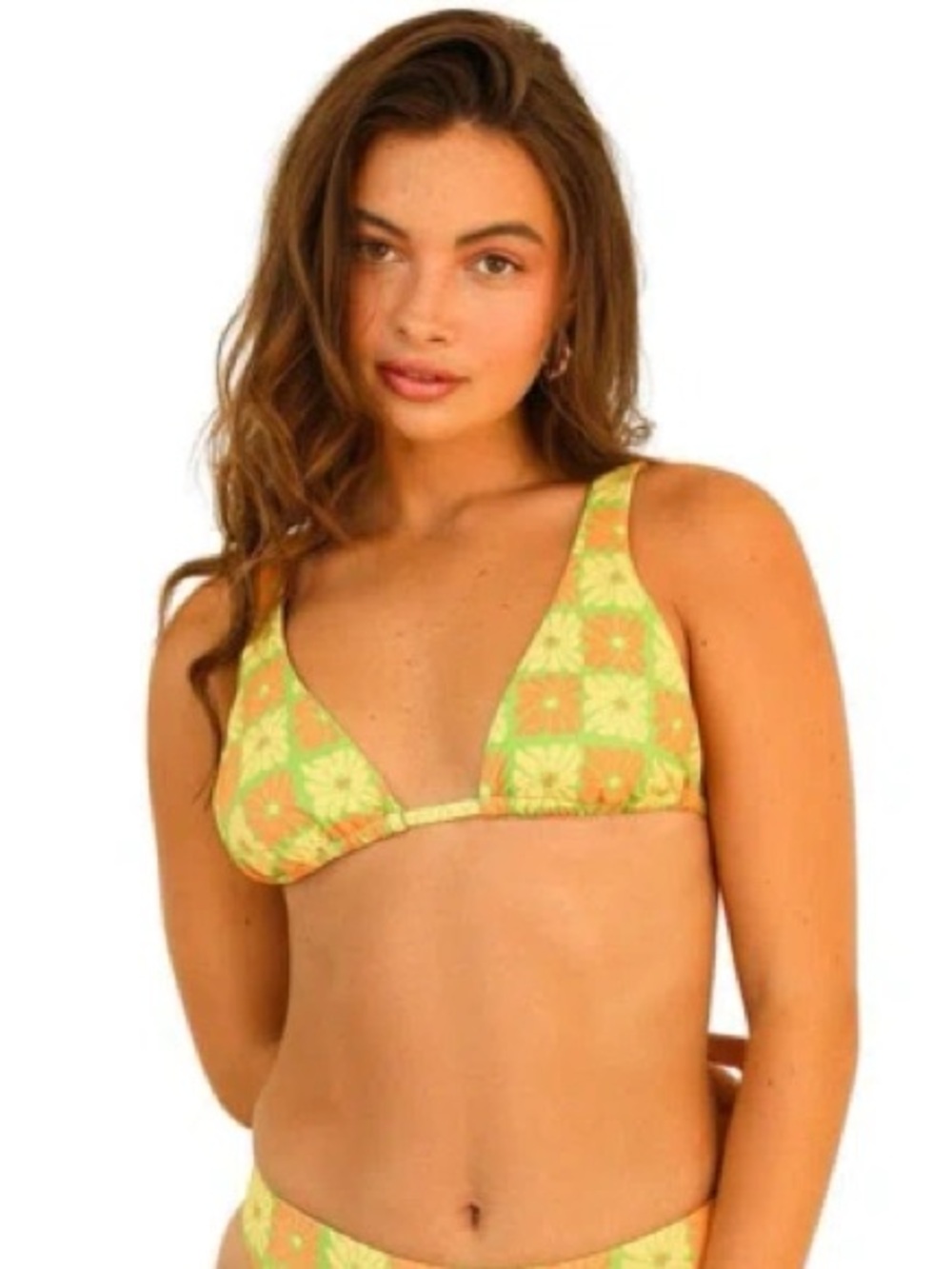 Dippin’ Daisy’s Green & Orange Floral Patterned Triangle Bikini Top